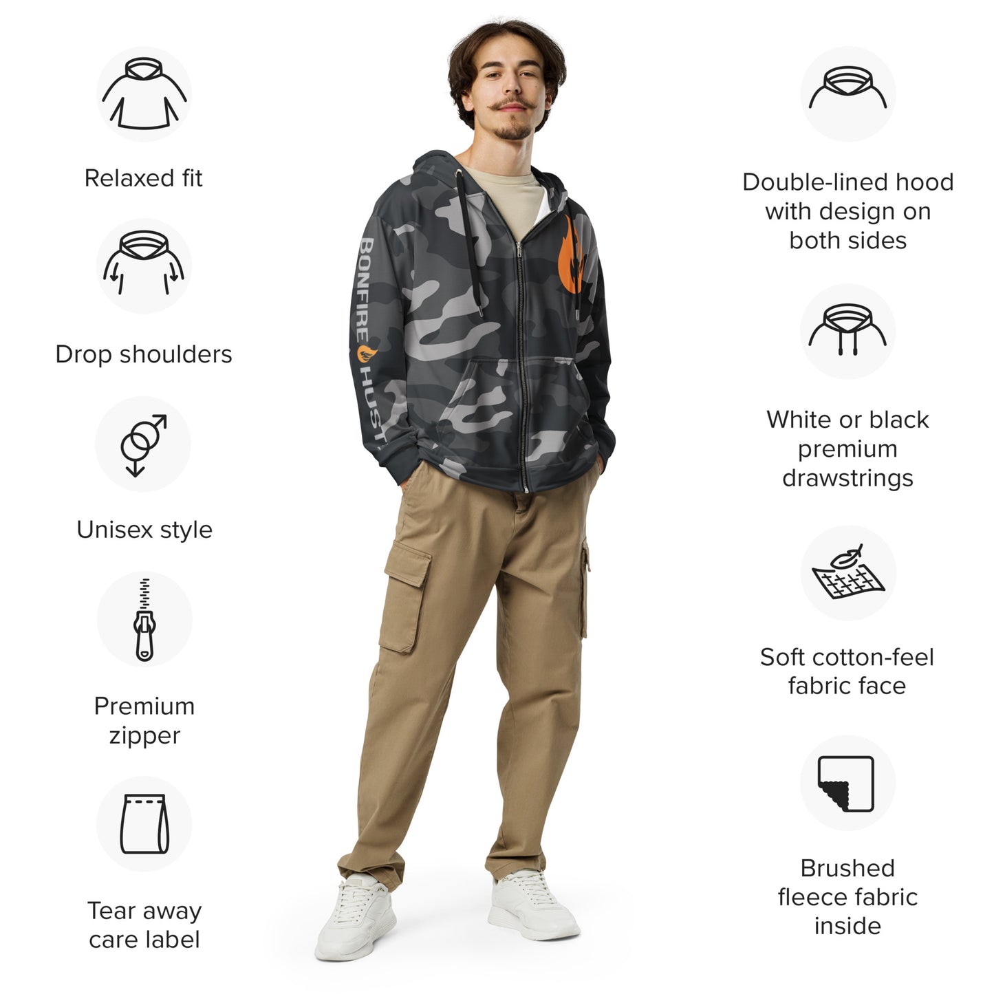 Unisex zip hoodie - Bonfire Hustle