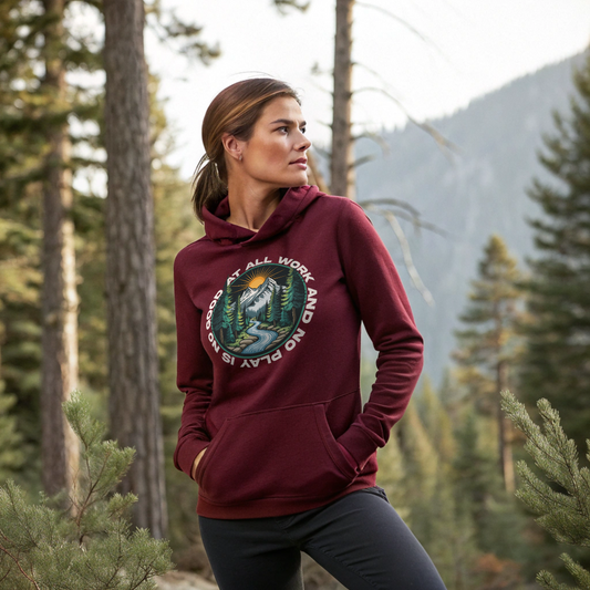 All Work = No Play | Bonfire Hustle Maroon Cotton Heritage Hoodie – Adventure & Outdoors Graphic