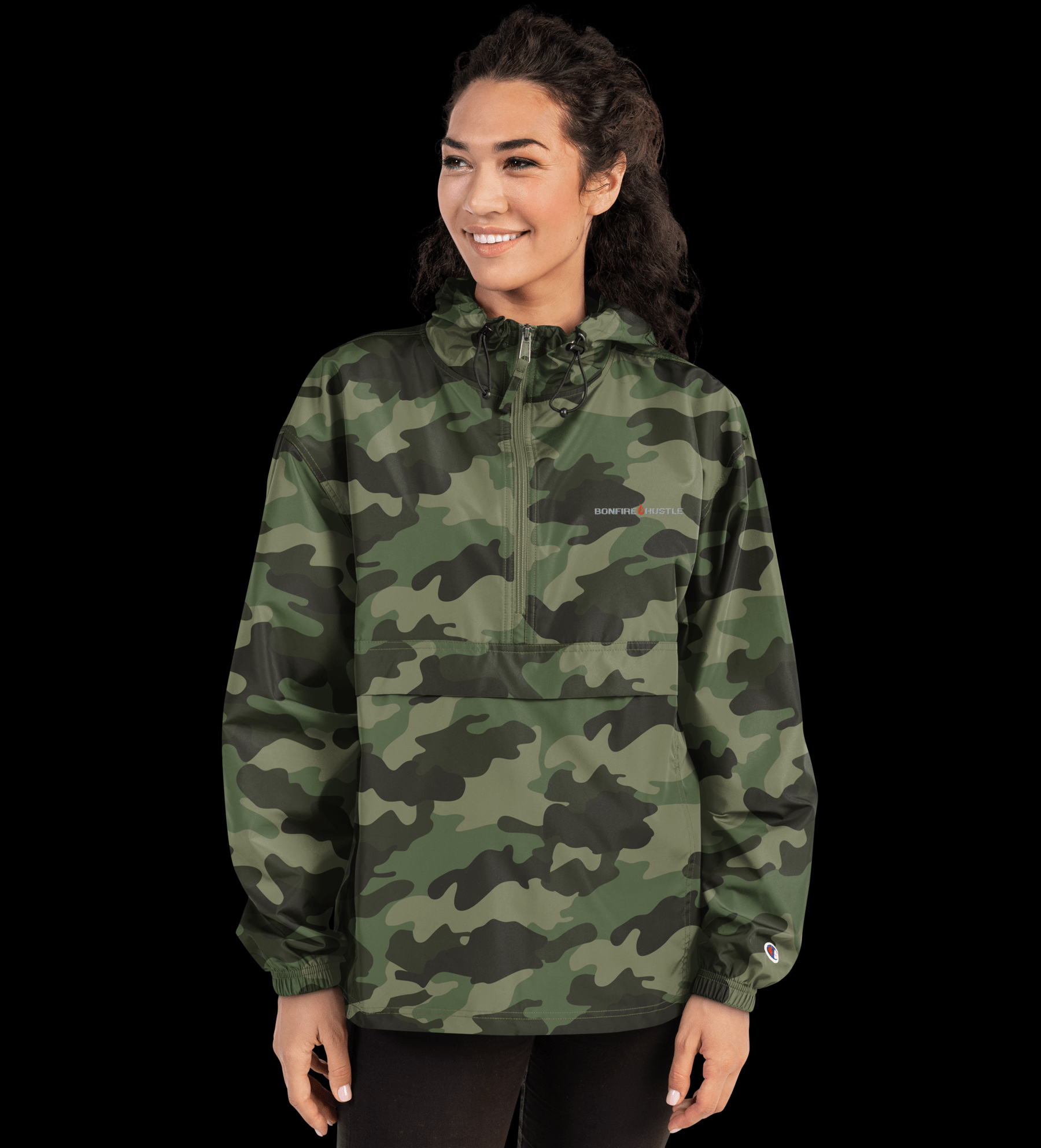 Embroidered Champion Packable Camo Jacket - Bonfire Hustle