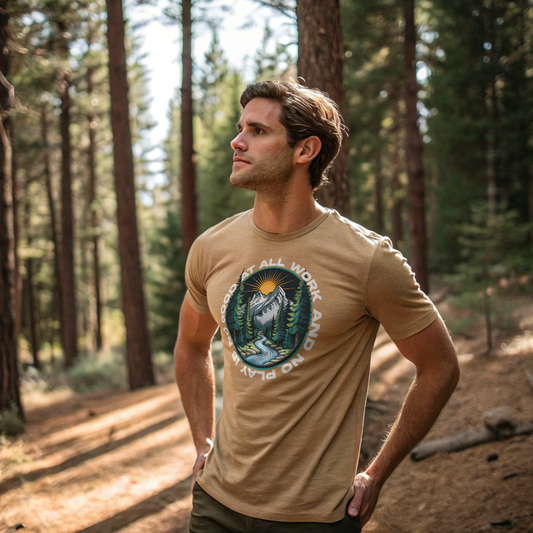 All Work = No Play | Bonfire Hustle Premium Tri-Blend Outdoor Adventure T-Shirt