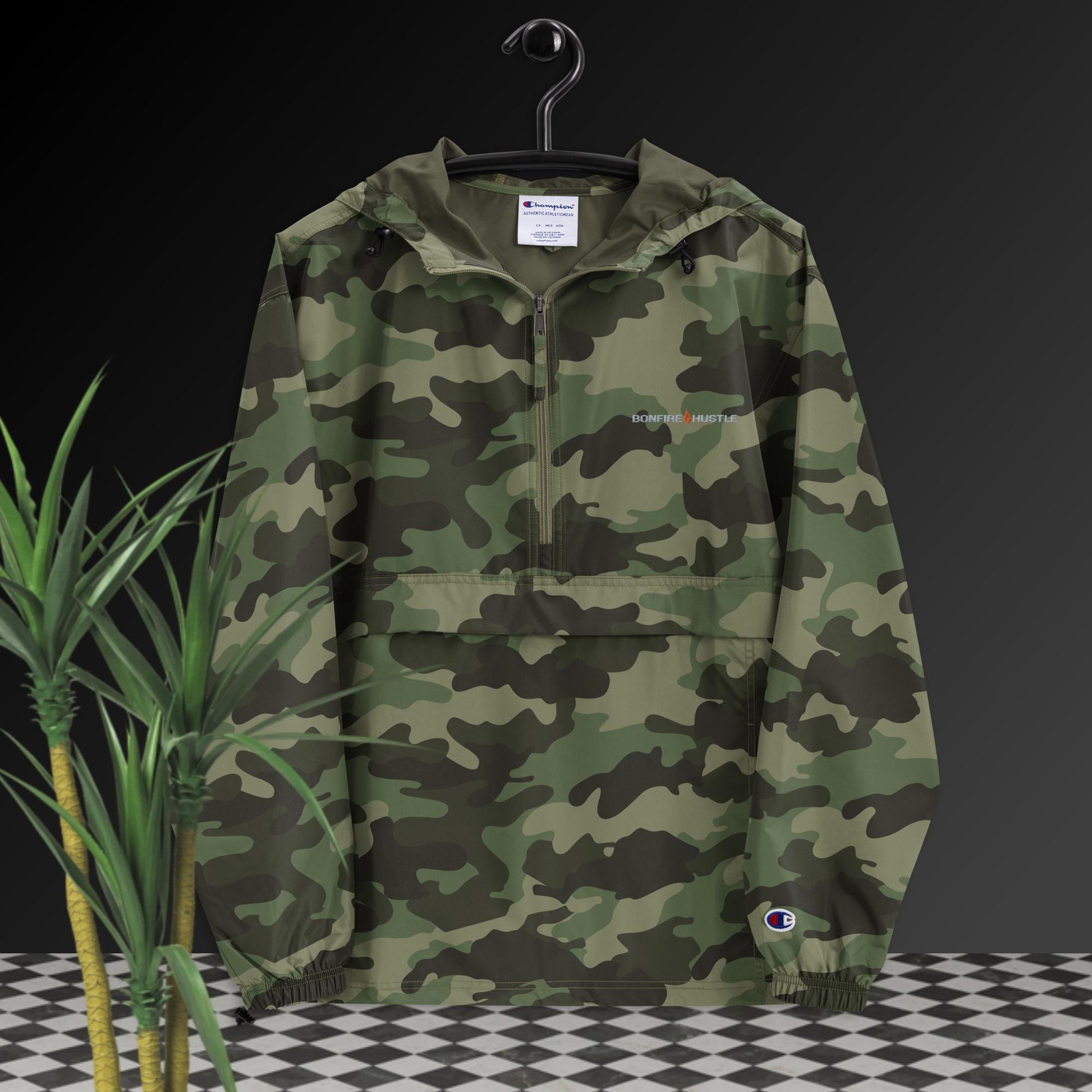 Embroidered Champion Packable Camo Jacket - Bonfire Hustle